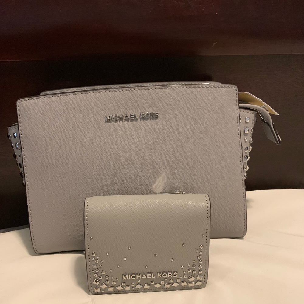 NWT leather Michael Kors Selma stud bag & wallet.